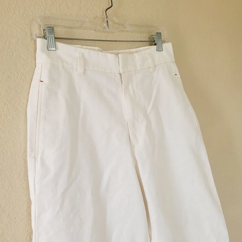 Uniqlo Ines De La Fressange Pant Women 6 White Wide Leg Baggy Cuff Khakis Cotton